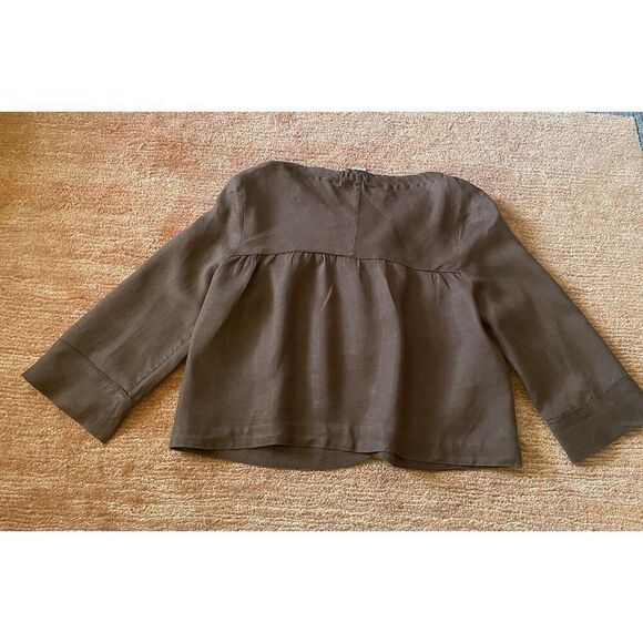 Allison Taylor 100% Linen Brown Button Front Jacket Top Women’s Size L - Picture 8 of 9
